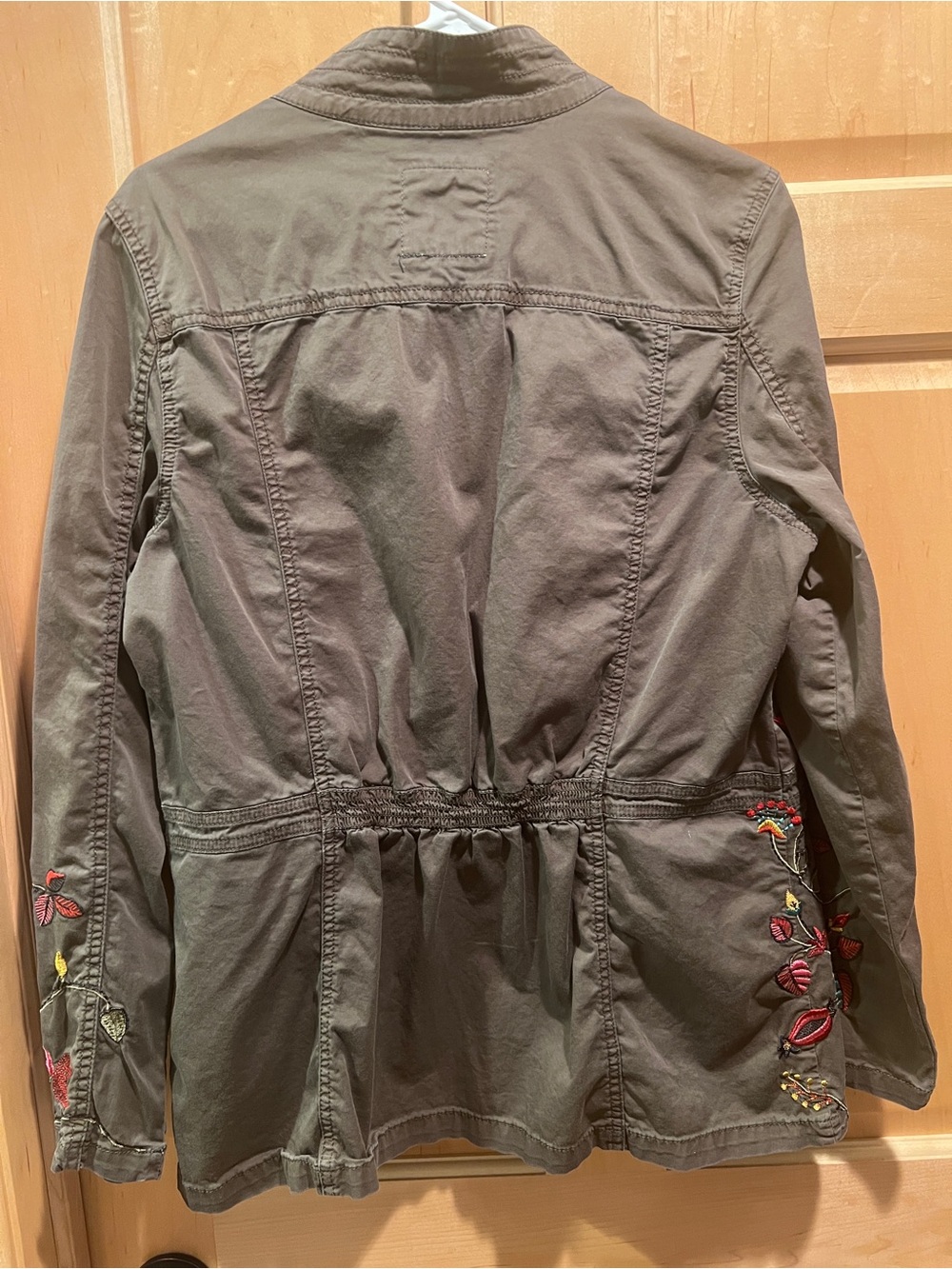 Sonoma Utility Jacket Women’s Olive Green Floral Bird Embroidered Zip-up Boho L - Picture 6 of 14